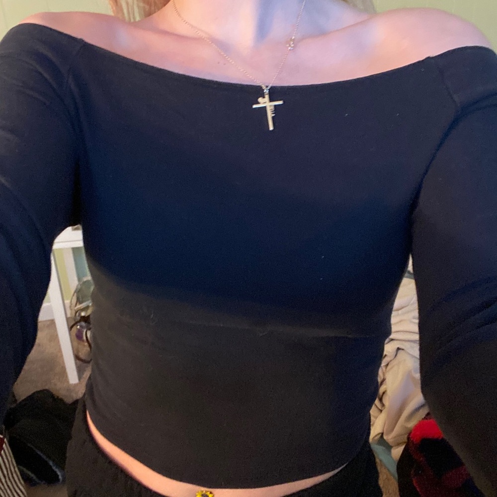 Black Over The Shoulder Long sleeve top
